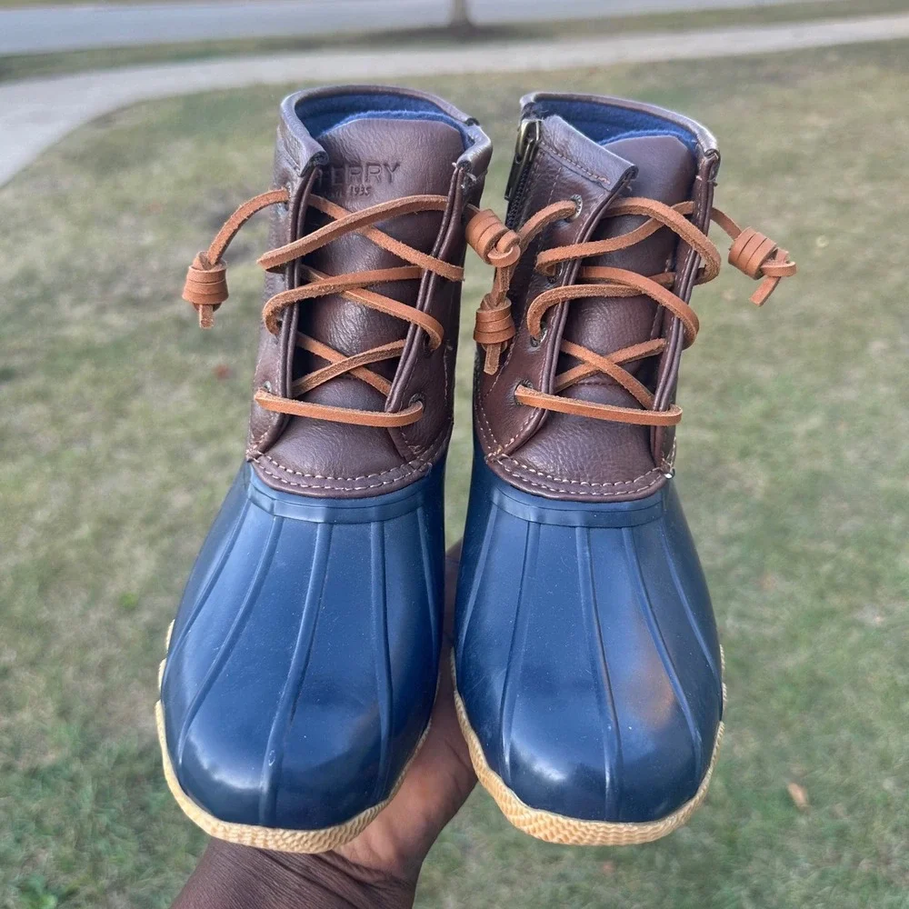 Sperry Topsider Saltwater Duck Boots Little‎ Kids Size 1M Blue Brown